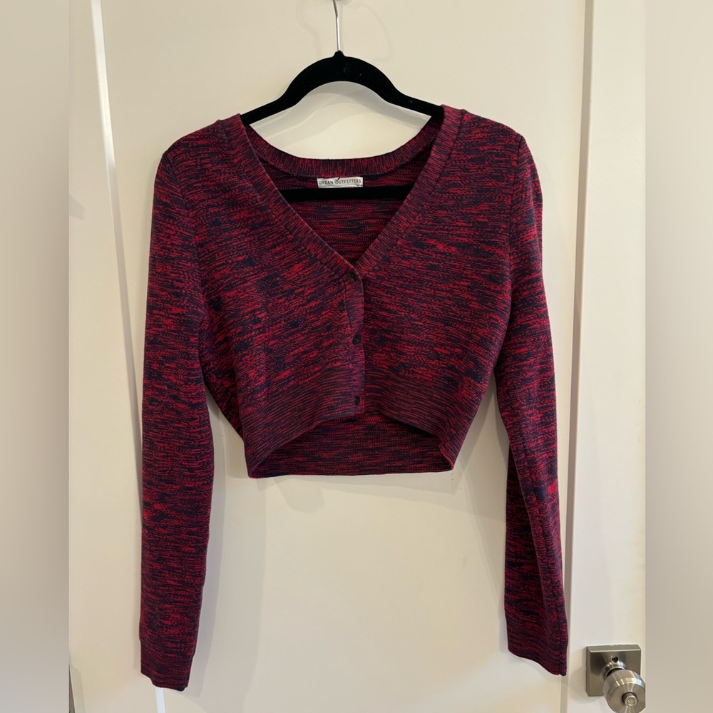 Urban Outfitters Womens Red and Blue Cropped Button Cardigan Sweater